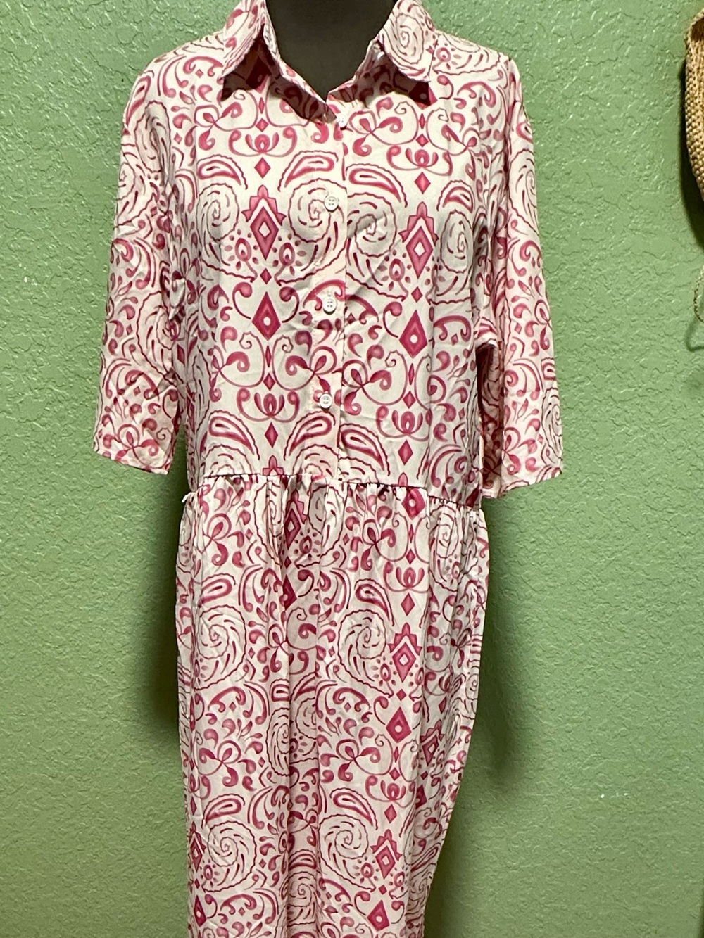 Pink and White Printed Maxi Dress